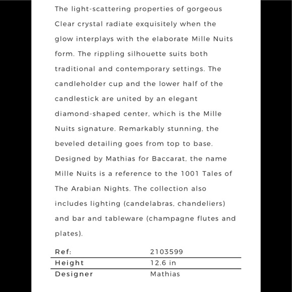 AUTHENTIC BACCARAT MILLE NUITS BOUGEOIR CRYSTAL CANDLESTICK SET OF TWO 2 - Picture 6 of 16